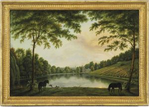 View Of Lord Hamilton's 
Landscape Garden At Painshill, Surrey,from The East End Of The Lake With
 The Vineyard And Ruined Abbey