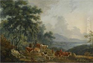 Landscape With Livestock And Herdsmen By A Lake