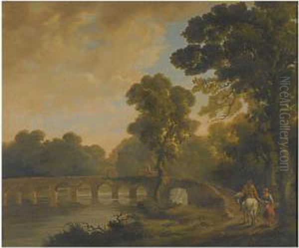 Travellers On A Bridge, In A River Landscape - view 1