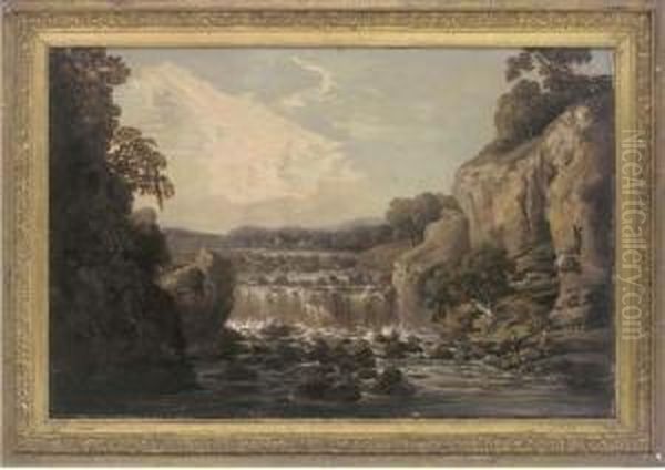 Fishing Before A Waterfall - view 1
