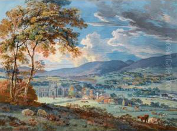Melrose Abbey, The River Tweed Beyond - view 1