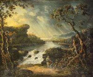 Extensive Landscape With Figures Sheltering by George Cuitt