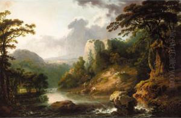 A River Landscape With Fishermen In The Foreground - view 1