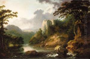 A River Landscape With Fishermen In The Foreground