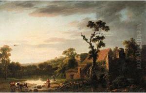 Landscape With Rustics And Cattle By A House In The Foreground Landscape With Rustics And Cattle By A House In The Foreground