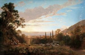 Italian Landscape With A Shepherd's Family In Night Fall