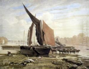 Loading Barges On The Thames by George Jnr Barrett