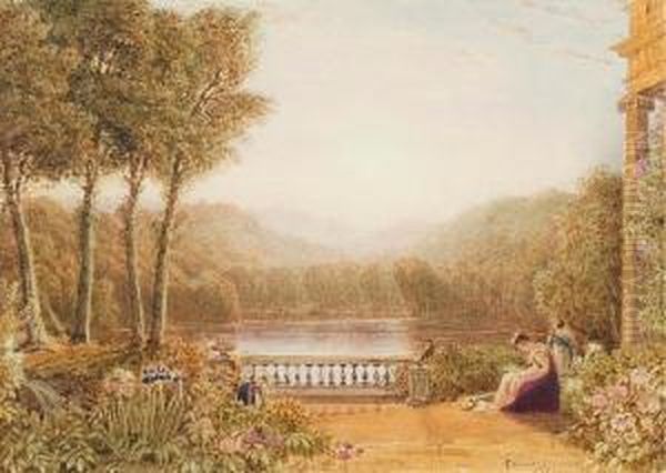 Lady Reading By A Terrace - view 1