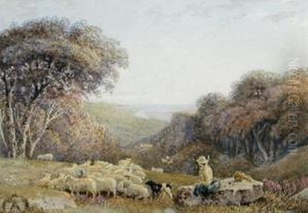 A Shepherd With His Sheep And
Sheepdog In A Coastallandscape Singed Lower Right "geo Barret 1838"
Watercolour 24 X34cm Provenance: Private Collection - view 1
