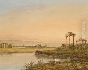 An Italian Landscape With Classical Ruins by George Jnr Barrett