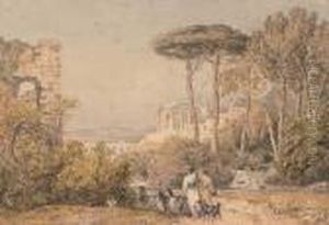 Droving Goats Through A Classical Landscape by George Jnr Barrett