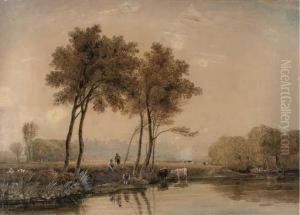 Anglers On The Banks Of The Thames Before Windsor Castle
