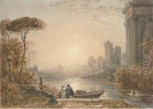 Figures In An Arcadian Landscape by George Jnr Barrett