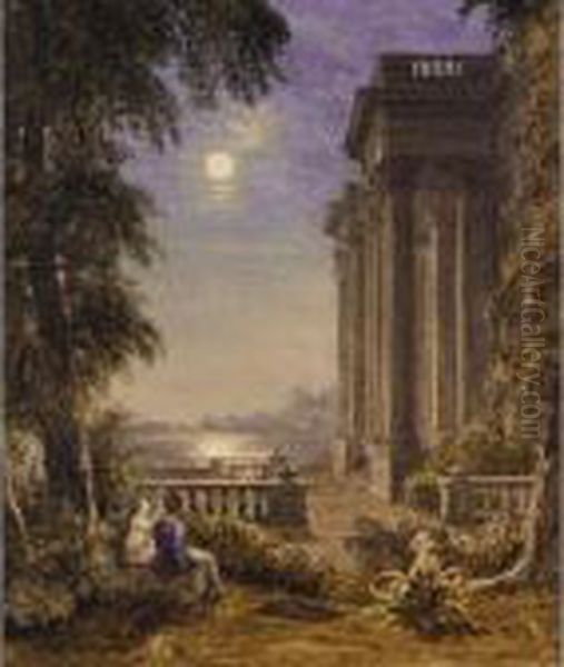 Figures In The Moonlight By A Classical Building - view 1