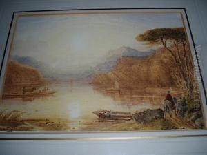 Sunrise Over A Lake With Ferry Crossing by George Jnr Barrett