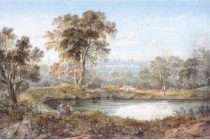 Figures By A Pool With Shrewsbury Beyond