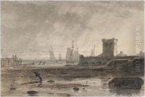 Porchester Castle, Hampshire At Low Tide
