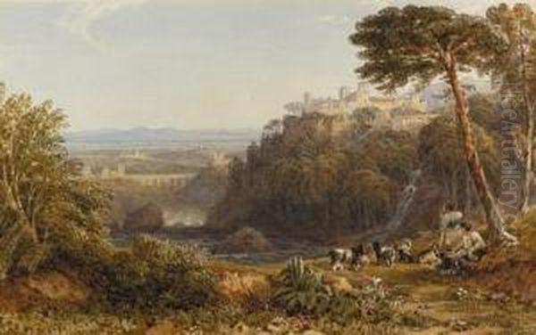 Figures In Classical Dress On A Hillside Above Tivoli - view 1
