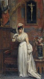 Spanisches Interieur Mit Eleganter Dame by Felix Joseph Barrias