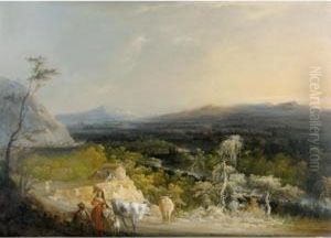 Paisaje Con Campesinos Y Ganado (figures And Cows In A Landscape) by Manuel Barron y Carrillo