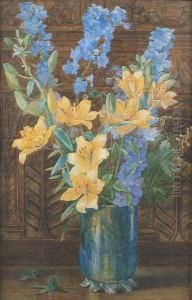 Still Life Of Lillies In A Glass Vase