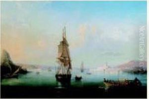 Soleil Levant Sur Un Port Mediterraneen by Francois Pierre Barry