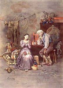 Caleb Plummer and his blind daughter, scene from 'The Cricket on the Hearth' by Frederick Barnard