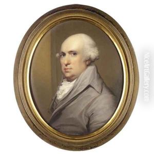 A portrait of George Stubbs (1724-1806) wearing a grey coat with a white cravat 1810 by Henry Bone