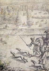 Coursing the Hare, illustration to Richard Blome's 'The Gentleman's Recreation' pub. 1686 by Francis Barlow