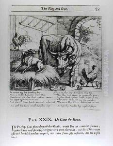 Illustration for 'The Dog and the Ox', from Aesop's Fables 1666