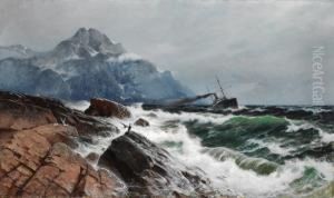 Dampbat I Kystlandskap1885 by Carl Wilhelm Barth