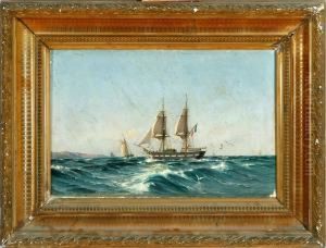 A French Brig Sailong Along A Coast by Carl Wilhelm Barth