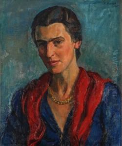 Bildnis Einer Dunkelhaarigen Frau Mit Rotem Schal by Paul Basilius Barth