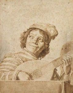 A boy playing a lute, after Frans Hals by David Bailly