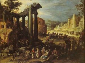 The Campo Vaccino with a Gypsy Woman Reading a Palm by Paul Bril