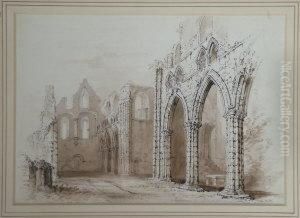 Interior Of Dundrennan Abbey Kirkcudbrightshire by William Henry Bartlett