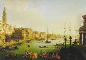 A view of the Grand Canal with Austrian officers approachingin gondolas the piazetta Venice 1819