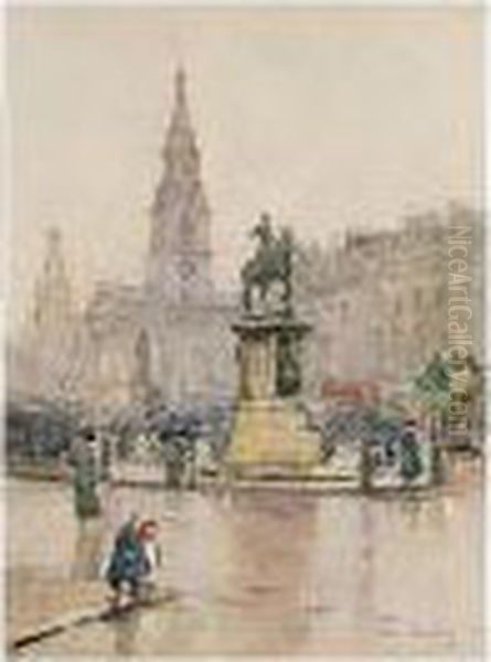 A Wet Day, Trafalgar Square - view 1