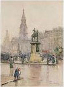 A Wet Day, Trafalgar Square by Rose Barton