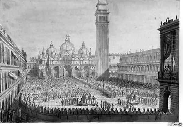 A View of Piazza San Marco with the Ceremony for the Return of the Bronze Horses to the Venetian State on 13 December 1815 - view 1