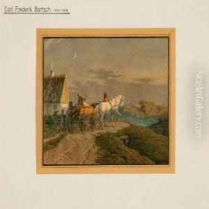 A Farmer On His Horse Carriage At Night by Carl Frederick Bartsch