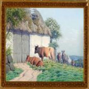 A Farmer Is Driving Hiscattle On A Cliff