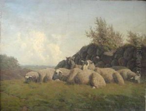 Sheep In Landscape by Carl Frederick Bartsch
