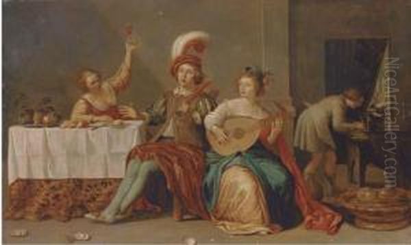 Elegant Company Playing Music And Merrymaking In An Interior - view 1
