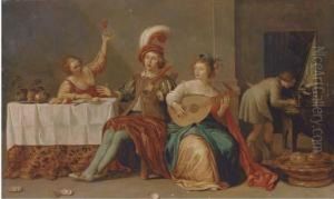 Elegant Company Playing Music And Merrymaking In An Interior by Willem Bartsius