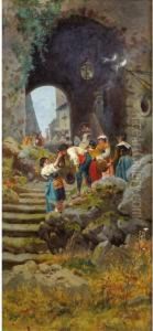 Personnages A L'entree D'un Village En Italie by Pietro Barucci