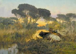 Krajobraz Z Bydlem. Blota Pontyjskie, Miedzy 1885 - 1900 by Pietro Barucci