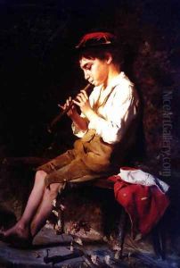 Boy with Recorder by Luigi Bechi
