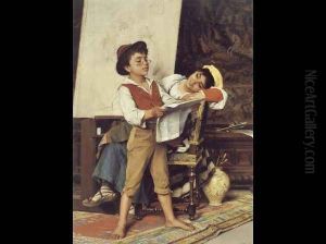 Reading the News In The Artist's Studio by Luigi Bechi