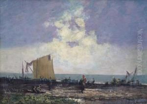 Pescatori Sulla Spiaggia by Licinio Barzanti
